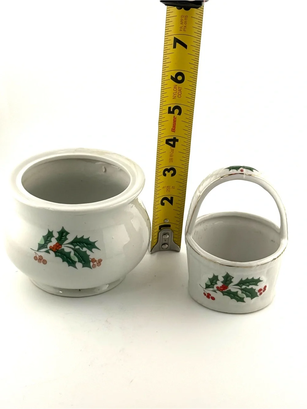 Vintage Christmas Holly Porcelain Set - Sugar Bowl & Basket